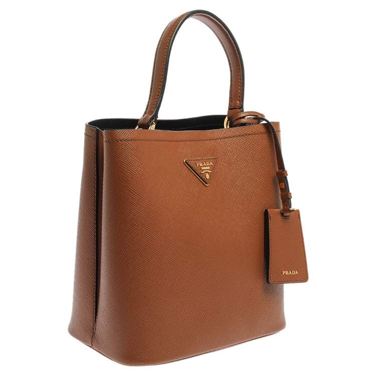 Pre Owned Prada Tan Saffiano Leather Medium Panier Top Handle Bag