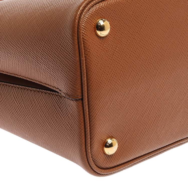 Pre Owned Prada Tan Saffiano Leather Medium Panier Top Handle Bag