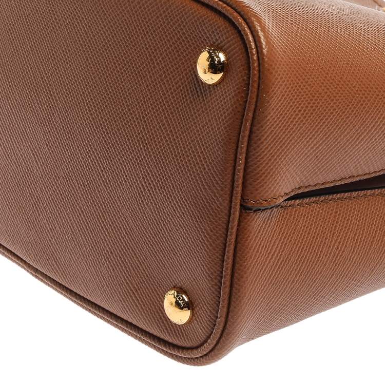 Pre Owned Prada Tan Saffiano Leather Medium Panier Top Handle Bag