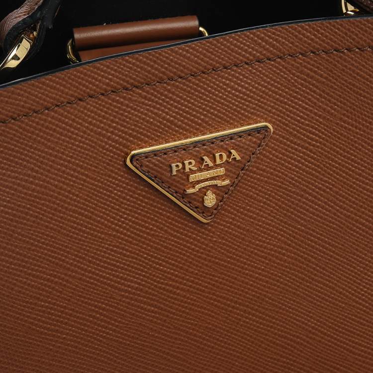 Pre Owned Prada Tan Saffiano Leather Medium Panier Top Handle Bag