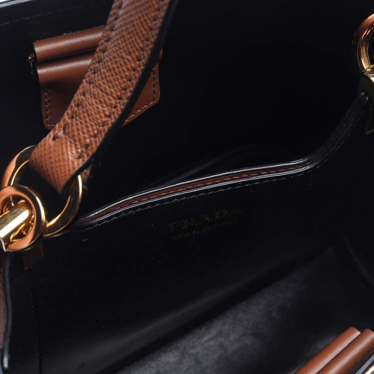 Pre Owned Prada Tan Saffiano Leather Medium Panier Top Handle Bag