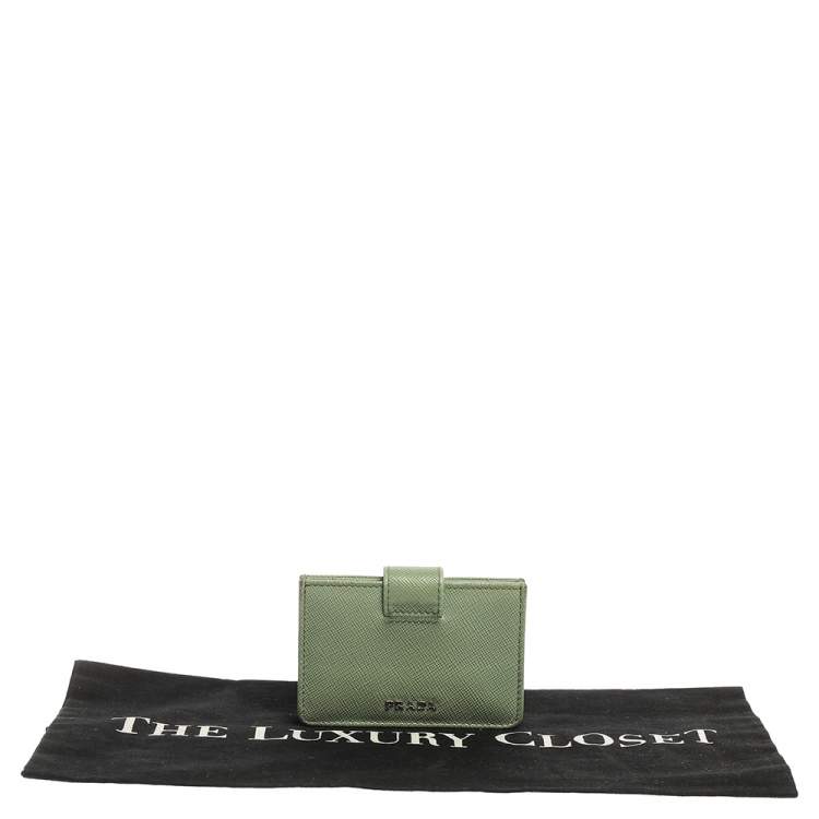 Pre Owned Prada Mint Green Saffiano Lux Leather Gusset Card Holder