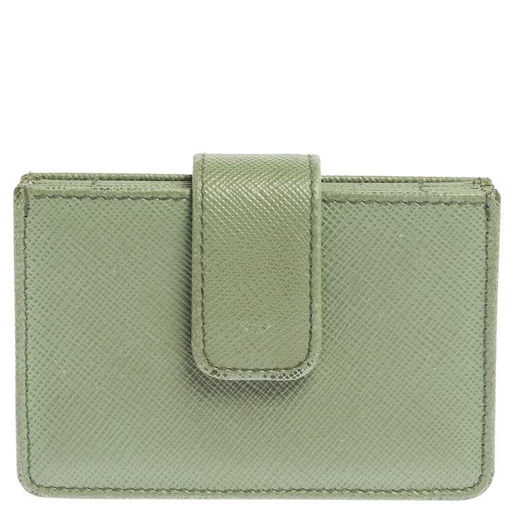 Pre Owned Prada Mint Green Saffiano Lux Leather Gusset Card Holder