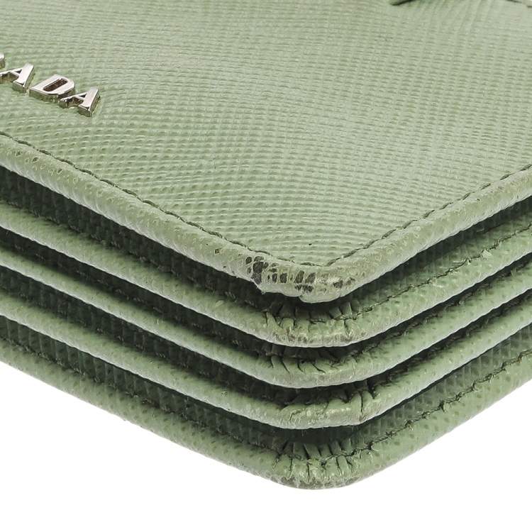 Pre Owned Prada Mint Green Saffiano Lux Leather Gusset Card Holder