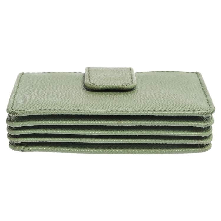 Pre Owned Prada Mint Green Saffiano Lux Leather Gusset Card Holder