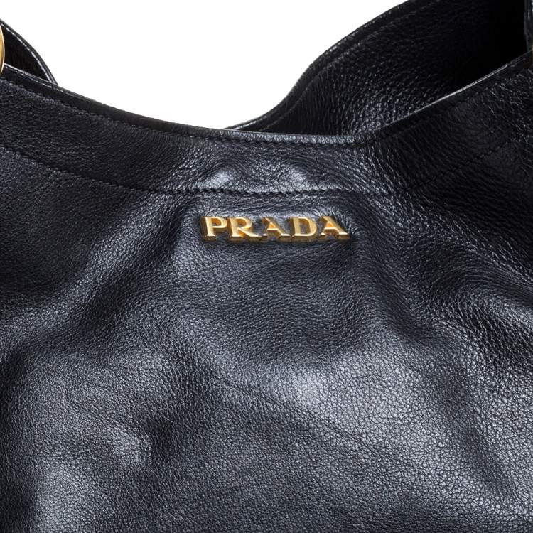 Pre Owned Prada Black Vitello Leather Sacca 2 Manici Hobo