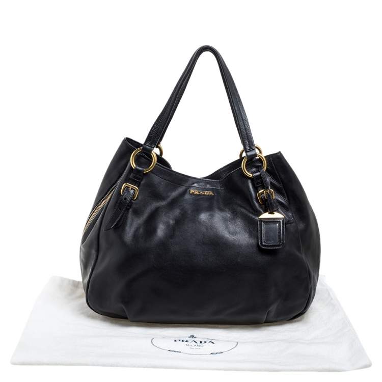 Pre Owned Prada Black Vitello Leather Sacca 2 Manici Hobo