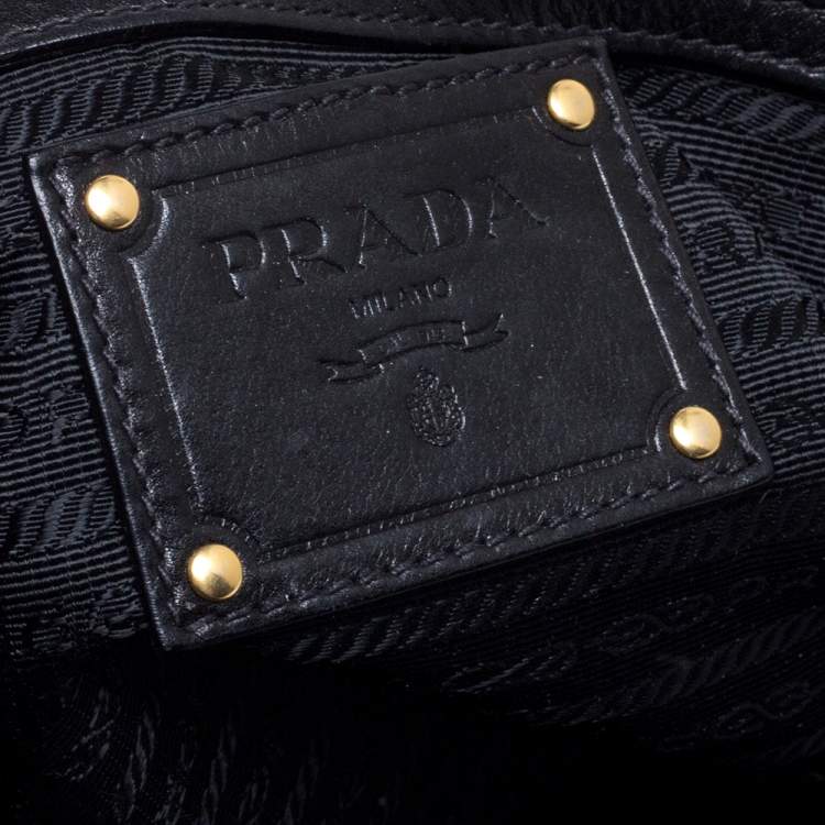 Pre Owned Prada Black Vitello Leather Sacca 2 Manici Hobo
