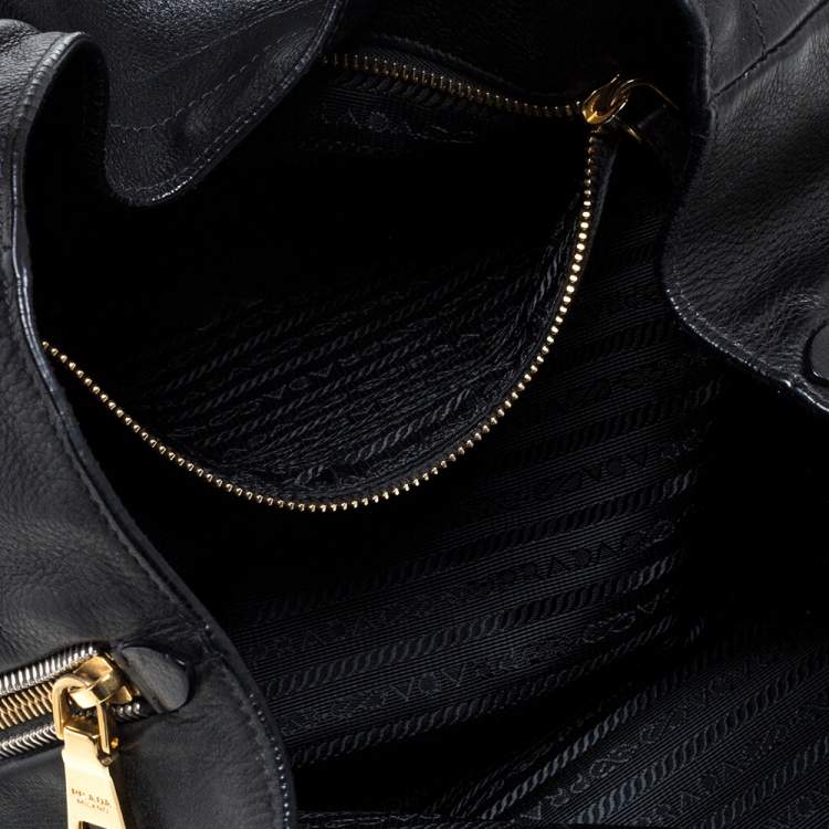 Pre Owned Prada Black Vitello Leather Sacca 2 Manici Hobo