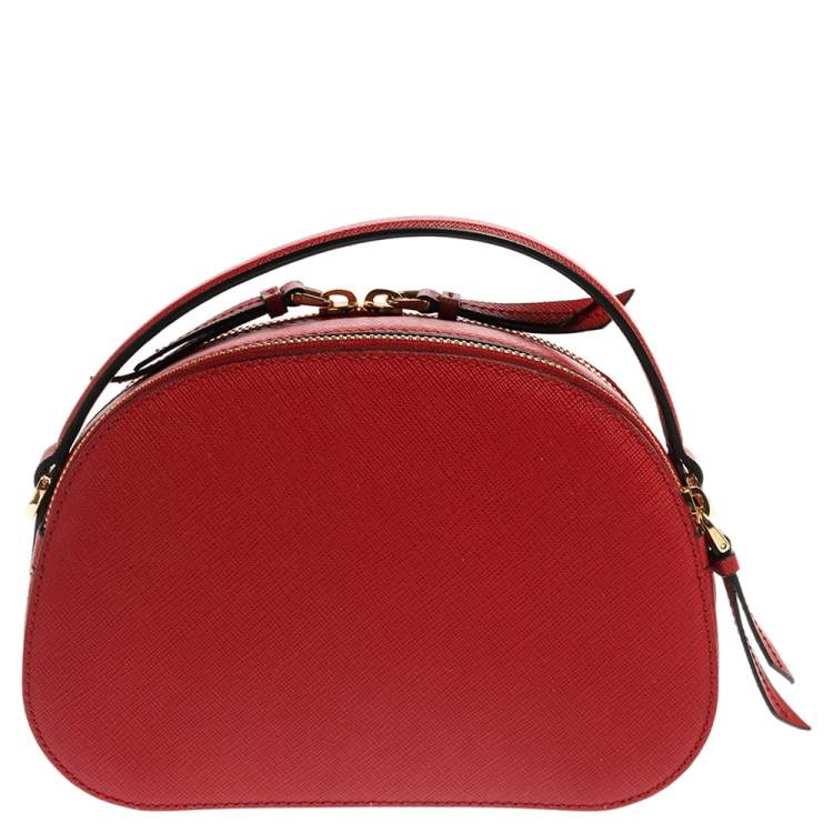 Pre Owned Prada Red Saffiano Lux Leather Odette Top Handle Bag