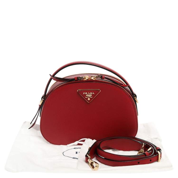 Pre Owned Prada Red Saffiano Lux Leather Odette Top Handle Bag