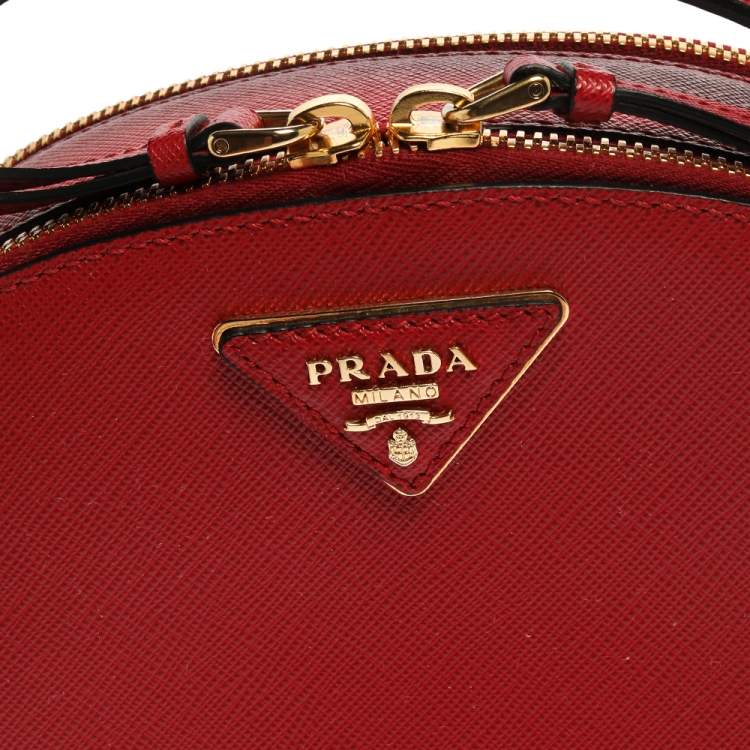 Pre Owned Prada Red Saffiano Lux Leather Odette Top Handle Bag