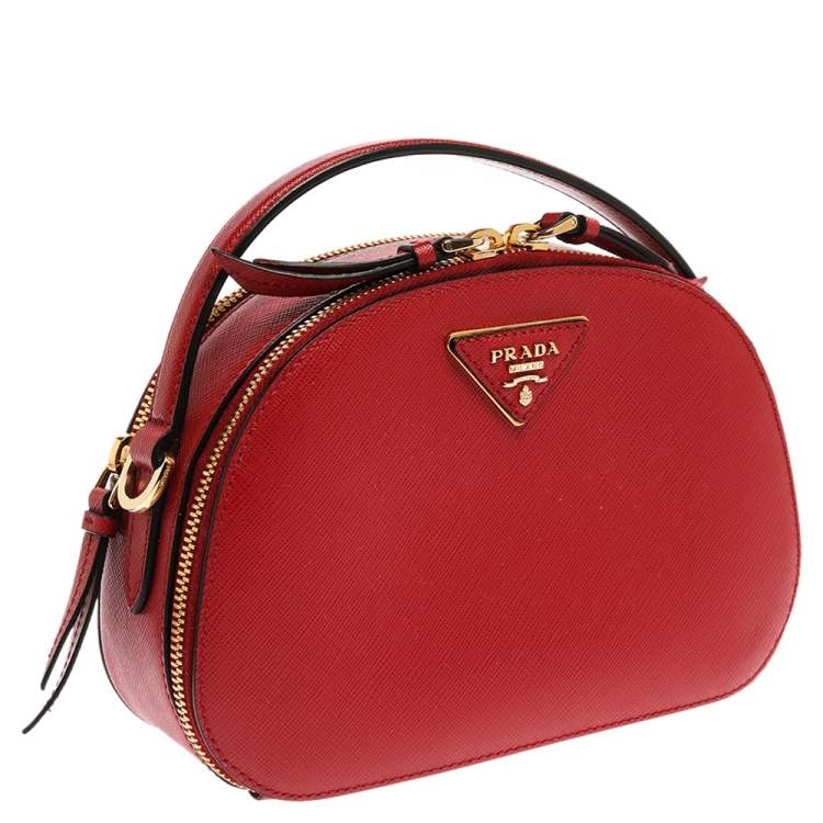 Pre Owned Prada Red Saffiano Lux Leather Odette Top Handle Bag