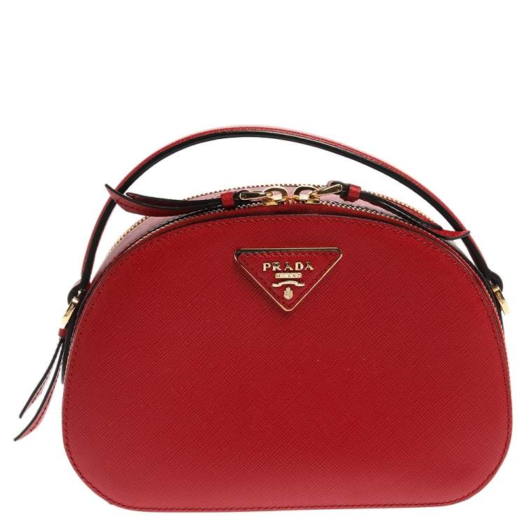 PRADA Lux Saffiano Leather Top Handle Satchel Bag Red