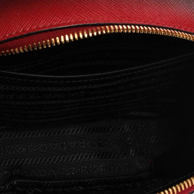 Pre Owned Prada Red Saffiano Lux Leather Odette Top Handle Bag