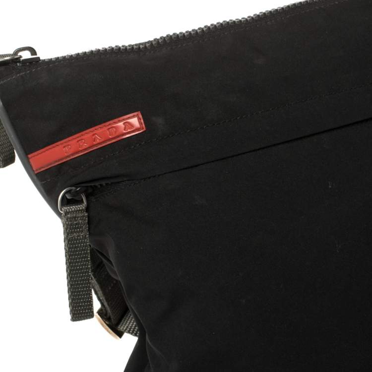 Pre Owned Prada Sport Black Nylon Front Zip Pocket Messengers Bag