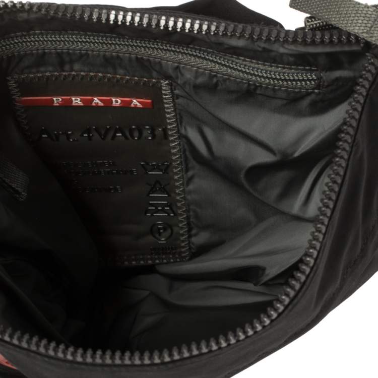 Pre Owned Prada Sport Black Nylon Front Zip Pocket Messengers Bag