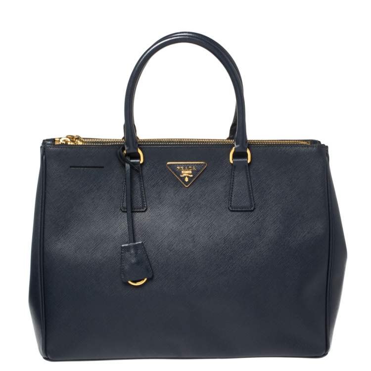 Prada Navy Blue Saffiano Lux Leather Large Double Zip Tote Prada