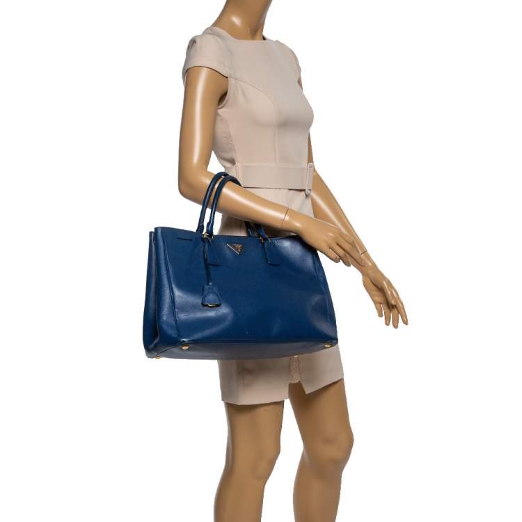 Pre Owned Prada Navy Blue Saffiano Lux Leather Open Galleria Tote