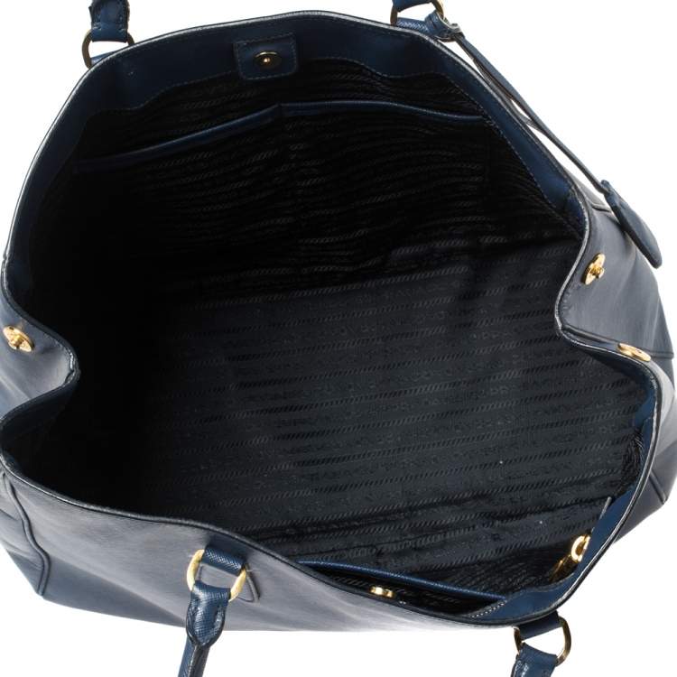 Pre Owned Prada Navy Blue Saffiano Lux Leather Open Galleria Tote