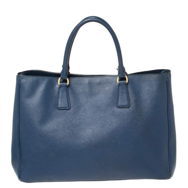 Pre Owned Prada Navy Blue Saffiano Lux Leather Open Galleria Tote