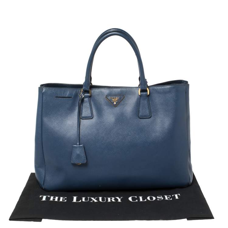 Pre Owned Prada Navy Blue Saffiano Lux Leather Open Galleria Tote