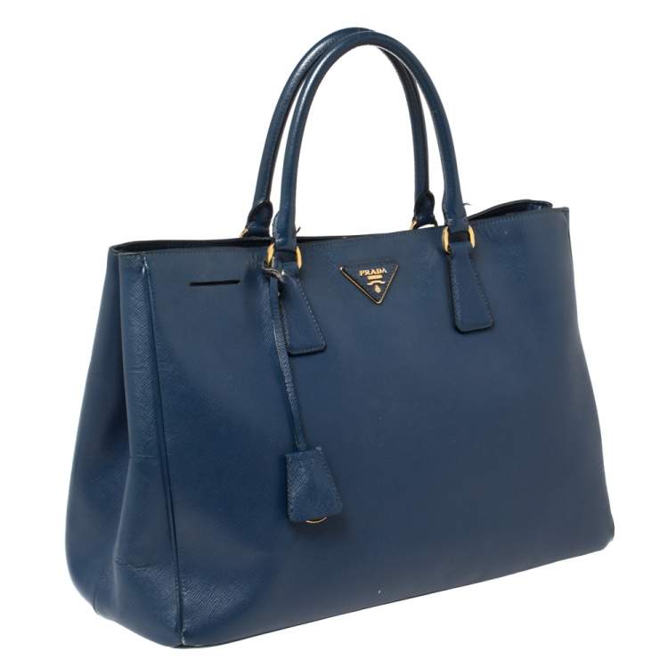 Pre Owned Prada Navy Blue Saffiano Lux Leather Open Galleria Tote