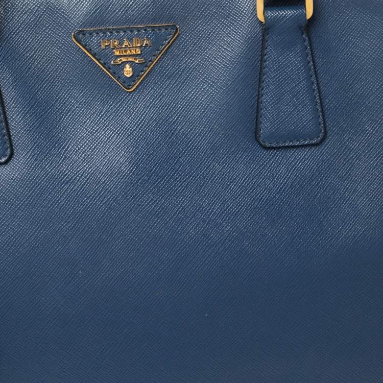 Pre Owned Prada Navy Blue Saffiano Lux Leather Open Galleria Tote