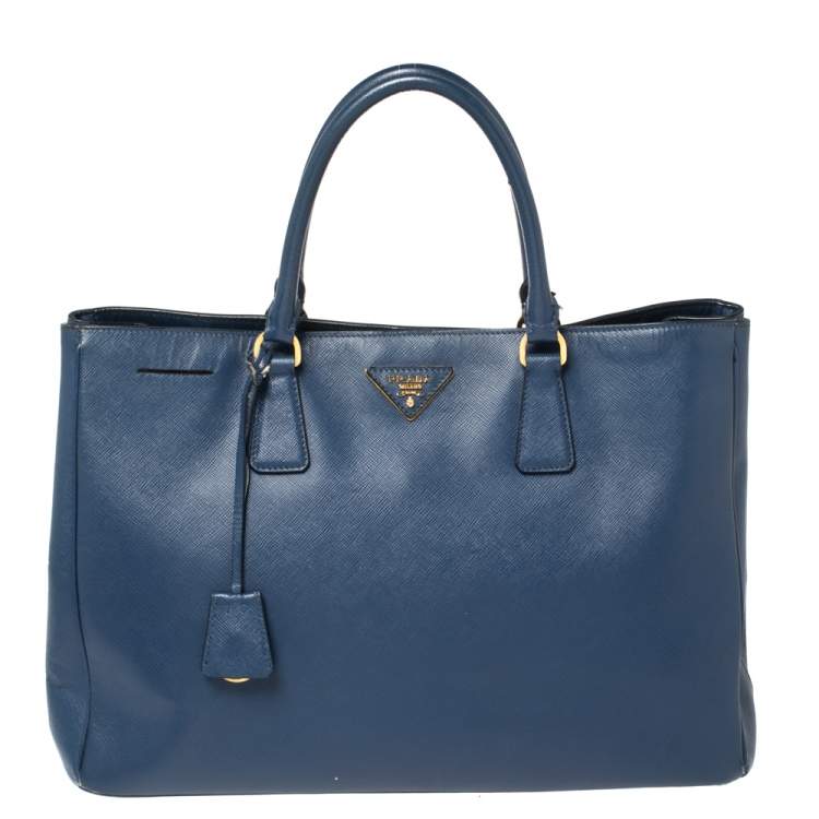 Pre Owned Prada Navy Blue Saffiano Lux Leather Open Galleria Tote