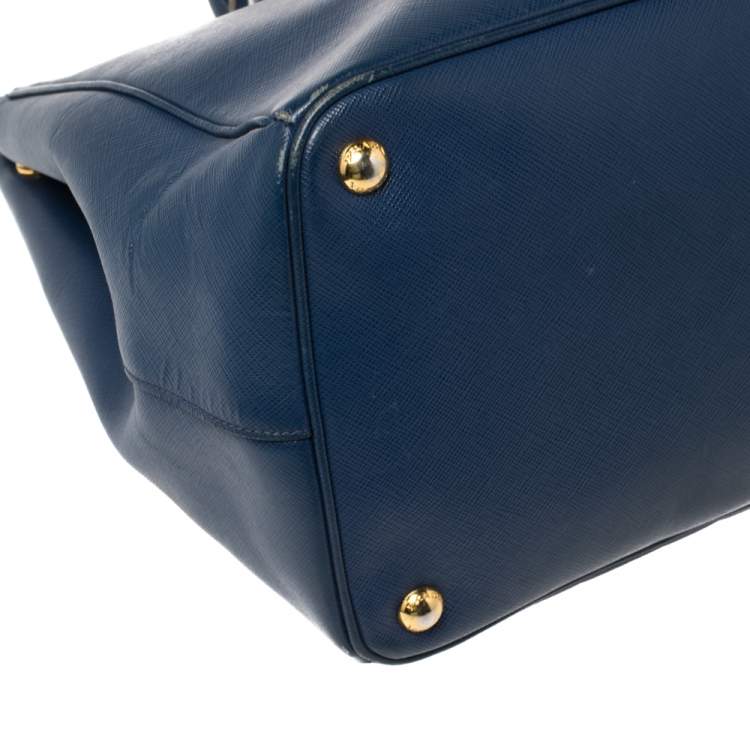 Pre Owned Prada Navy Blue Saffiano Lux Leather Open Galleria Tote