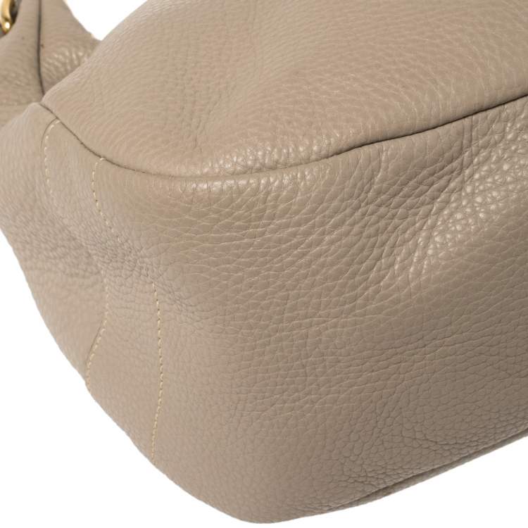 Pre Owned Prada Beige Vitello Daino Leather Zip Top Hobo