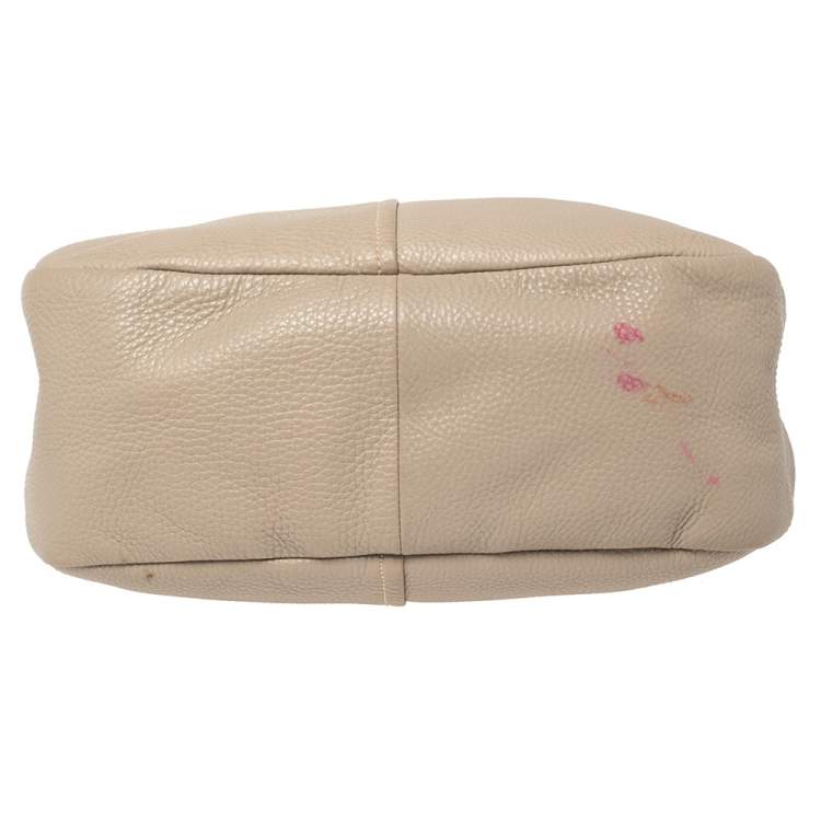 Pre Owned Prada Beige Vitello Daino Leather Zip Top Hobo