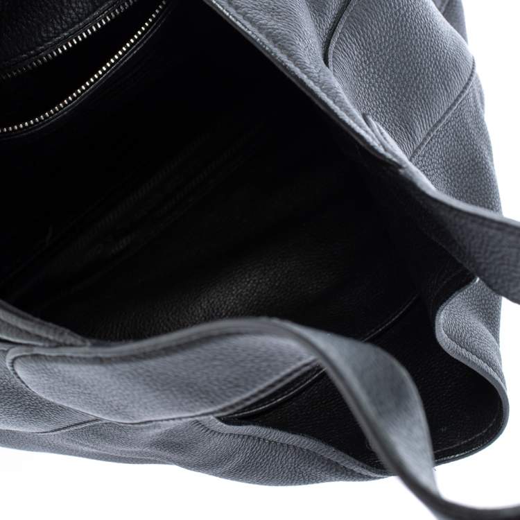 Pre Owned Prada Black Vitello Daino Leather Hobo