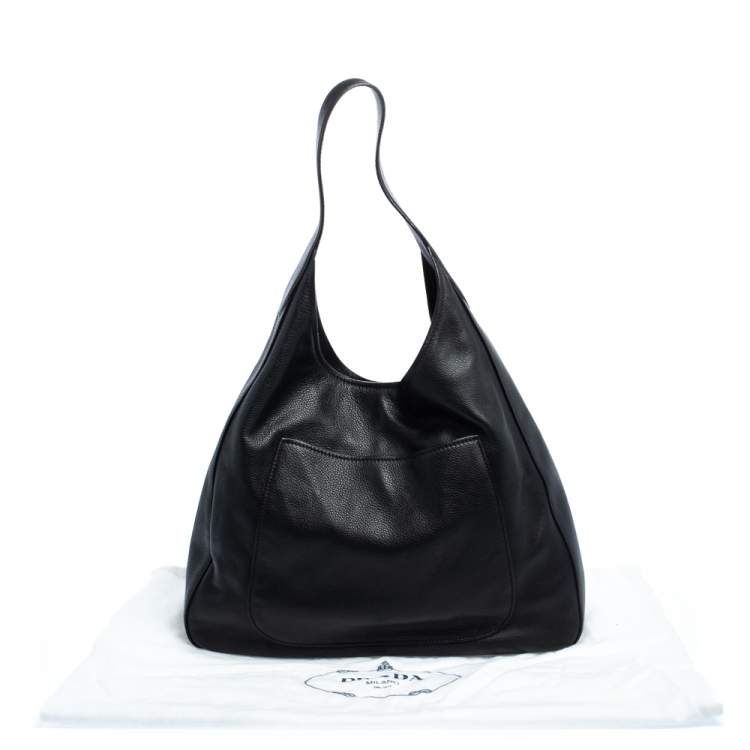 Pre Owned Prada Black Vitello Daino Leather Hobo
