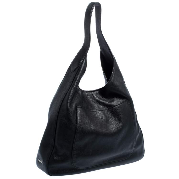 Pre Owned Prada Black Vitello Daino Leather Hobo