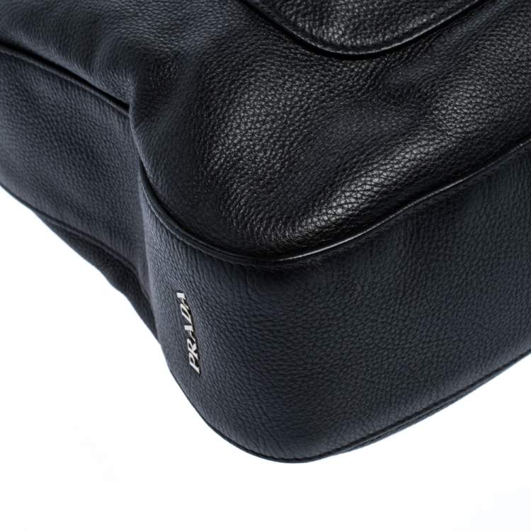 Pre Owned Prada Black Vitello Daino Leather Hobo