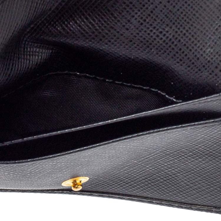Auth PRADA Fold Purse Wallet Saffiano Chain Strap Black Leather Itary used