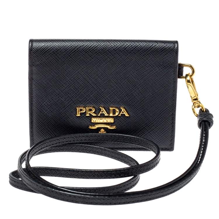 Prada Black Saffiano Leather Card Holder with Strap Prada | TLC