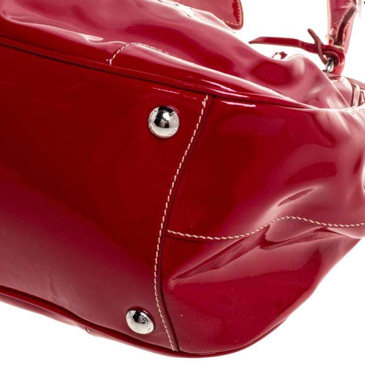 Pre Owned Prada Red Patent Leather Cinghiale Frame Top Handle Bag