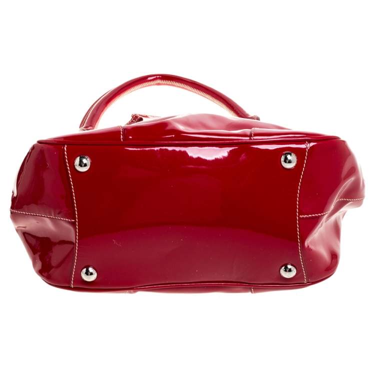 Pre Owned Prada Red Patent Leather Cinghiale Frame Top Handle Bag