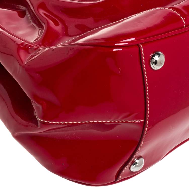 Pre Owned Prada Red Patent Leather Cinghiale Frame Top Handle Bag