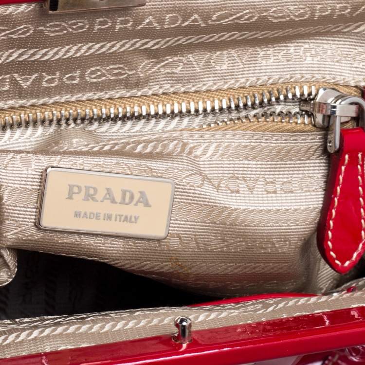 Pre Owned Prada Red Patent Leather Cinghiale Frame Top Handle Bag