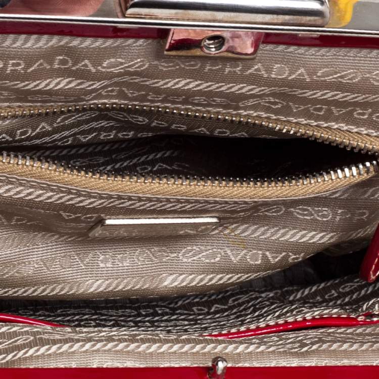 Pre Owned Prada Red Patent Leather Cinghiale Frame Top Handle Bag