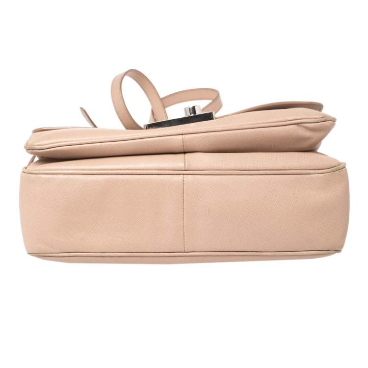 Pre Owned Prada Pink Saffiano Lux Leather Flap Top Handle Bag