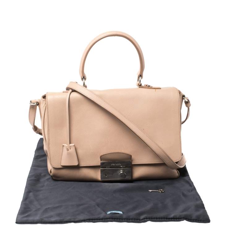 Pre Owned Prada Pink Saffiano Lux Leather Flap Top Handle Bag