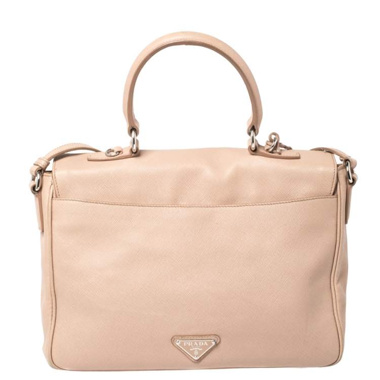 Pre Owned Prada Pink Saffiano Lux Leather Flap Top Handle Bag
