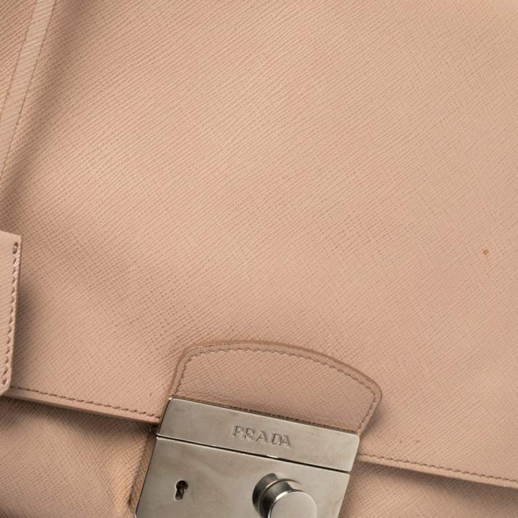 Pre Owned Prada Pink Saffiano Lux Leather Flap Top Handle Bag
