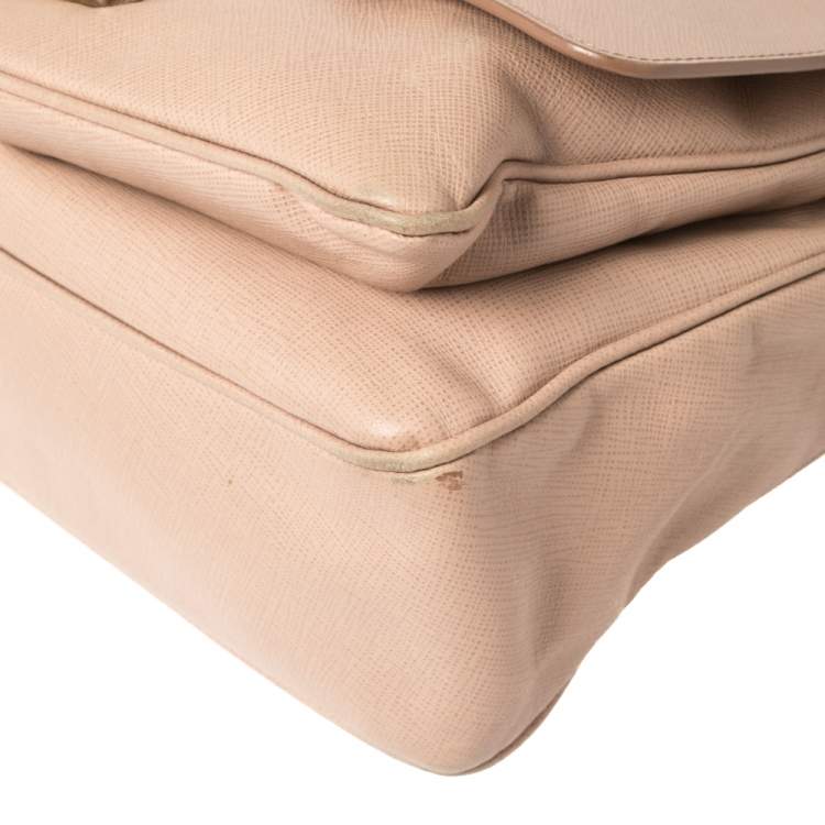Pre Owned Prada Pink Saffiano Lux Leather Flap Top Handle Bag