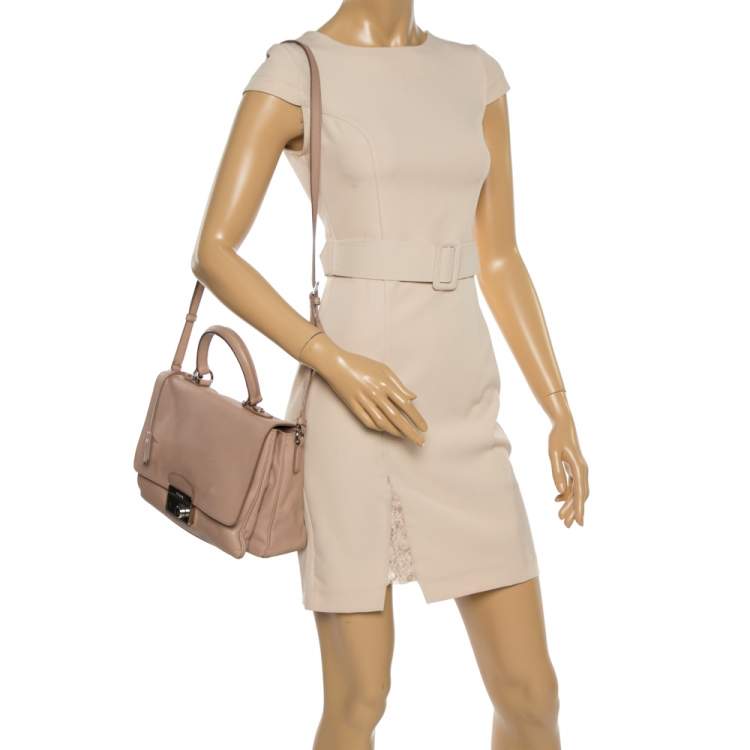 Pre Owned Prada Pink Saffiano Lux Leather Flap Top Handle Bag
