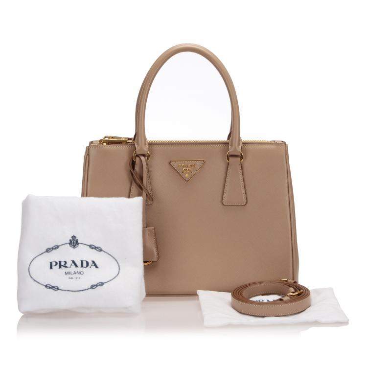 Pre Owned Prada Beige/Brown Leather Galleria Satchel Bag